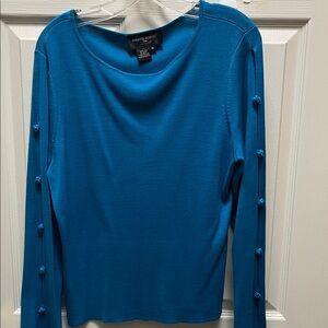 Colette by Colette Hayman Teal Long-Sleeve Knit Top with Sleeve Button Detail